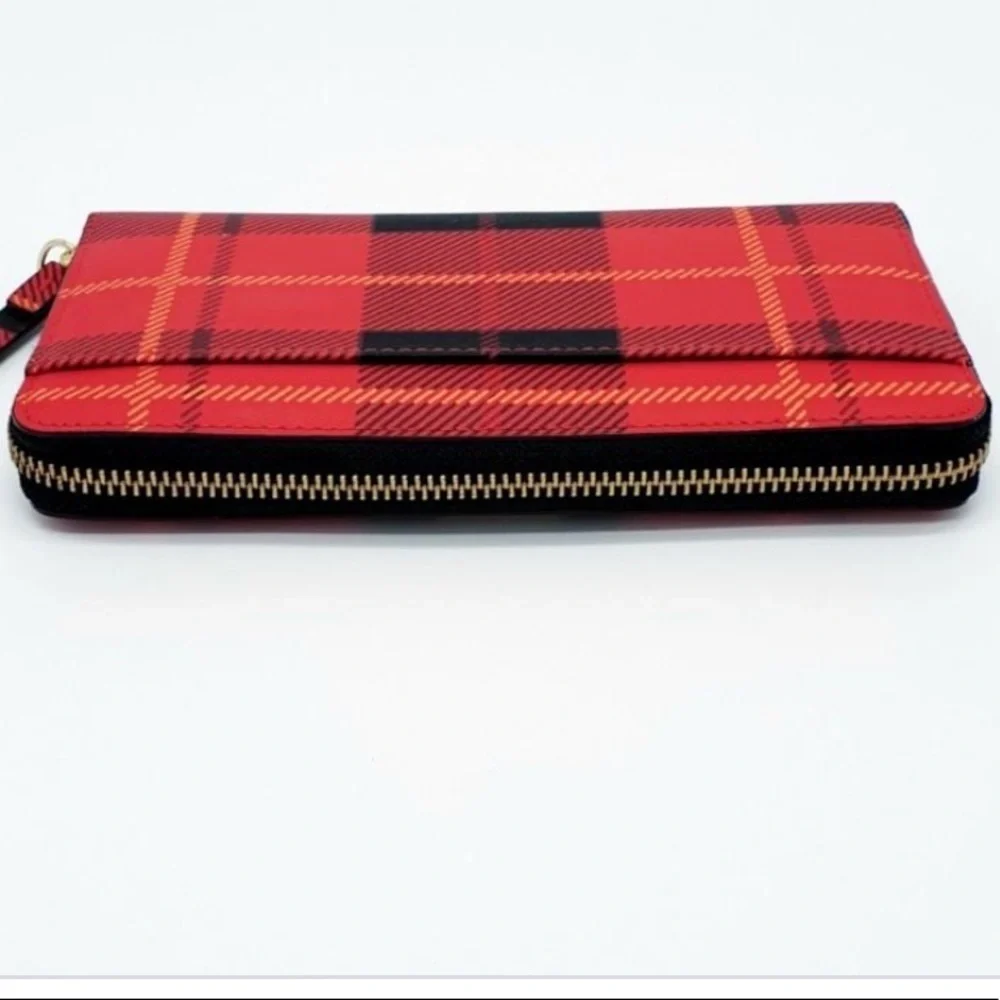NWT! KATE SPADE Neda Newbury lane printed plaid red wallet.